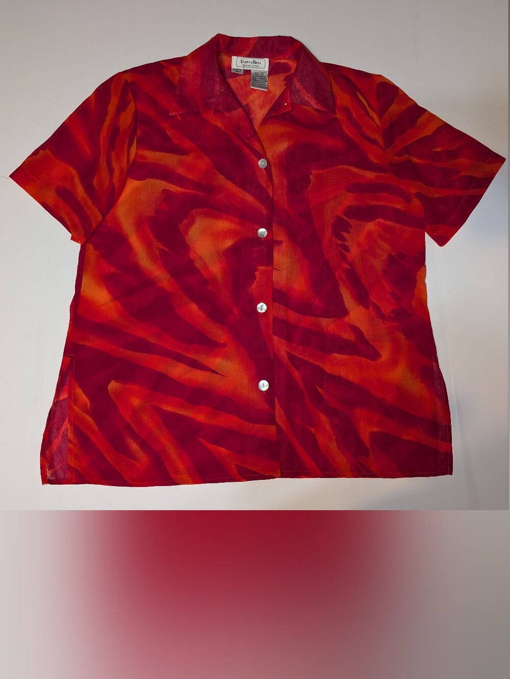 Borcellini Red Tiger Striped Women's Button Up Shirt Size 7/8